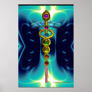 Pôster CADUCEUS E 7 CHAKRAS, vibrante ametísta do ouro