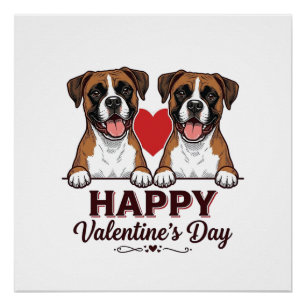 Pôster Cães Boxer Feliz Dia dos Namorados Vintage