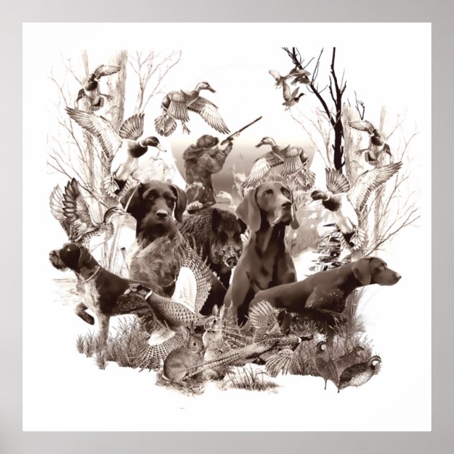 Poster Cães caçadores, cães-mangueira, época de caça Wood (Frente)