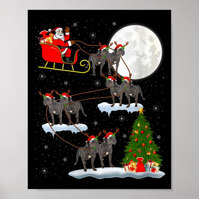 Poster Cães Cane Corso Mulheres Papai Noel Trenó Voador R (Frente)
