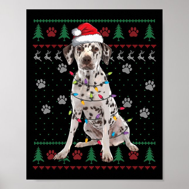 Poster Cães dálmatas de Natal Luzes de Natal Suéter de Na (Frente)