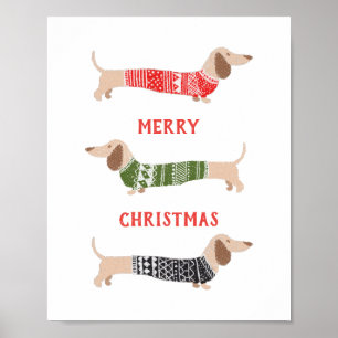 Poster Cães de Ouro Dachshund Feliz Natal