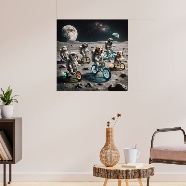 Poster cães e gatos astronautas na lua (Sala de Estar 3)