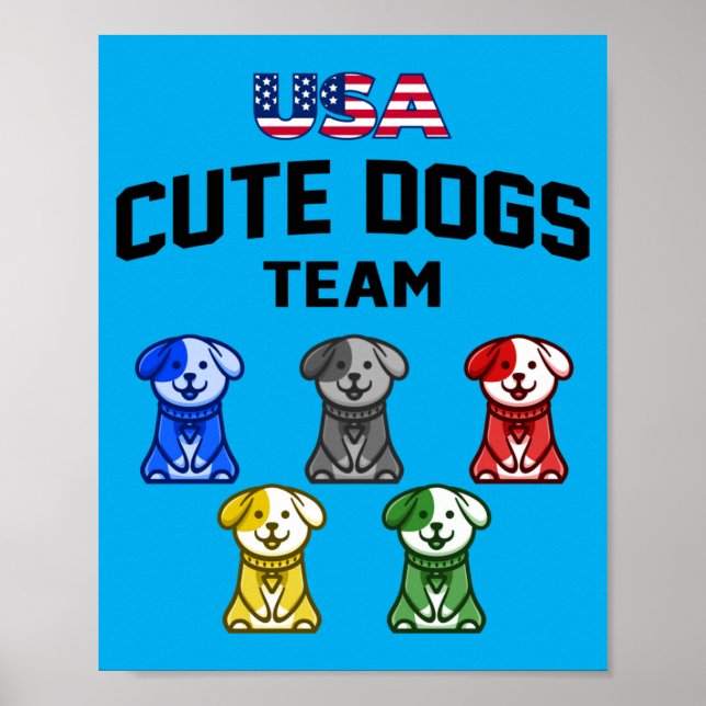 Poster Cães Engraçados Fofos EUA Equipe de Filhotes (Frente)