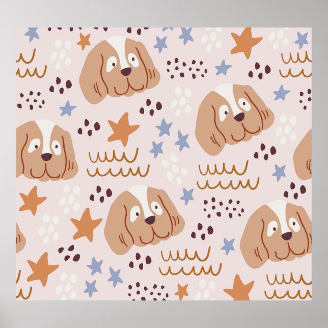 Poster Cães, estrelas, linhas, linhagens, sem costura: (Frente)