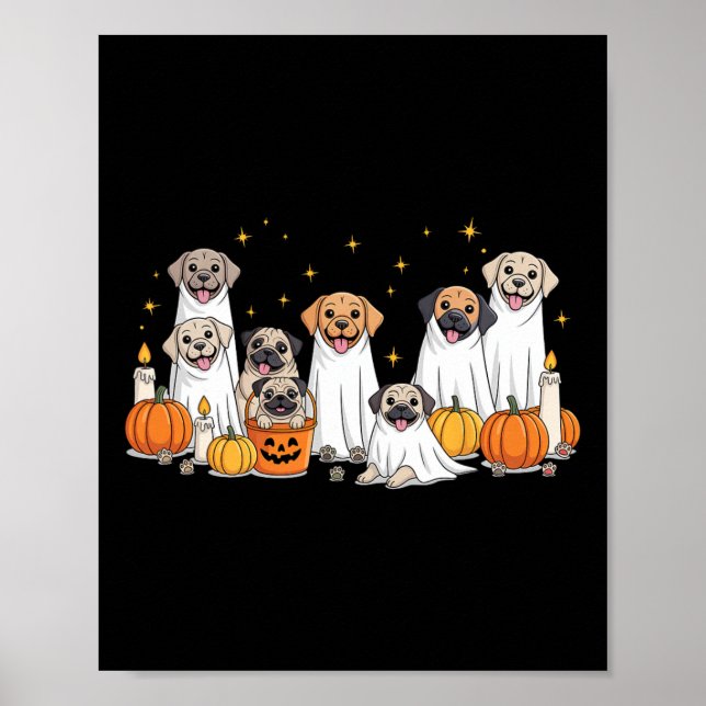 Poster Cães Fantasmas Cães Bonitos Vestidos Como Fantasma (Frente)