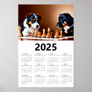 Poster Cães Jogando Xadrez 2025 Calendário
