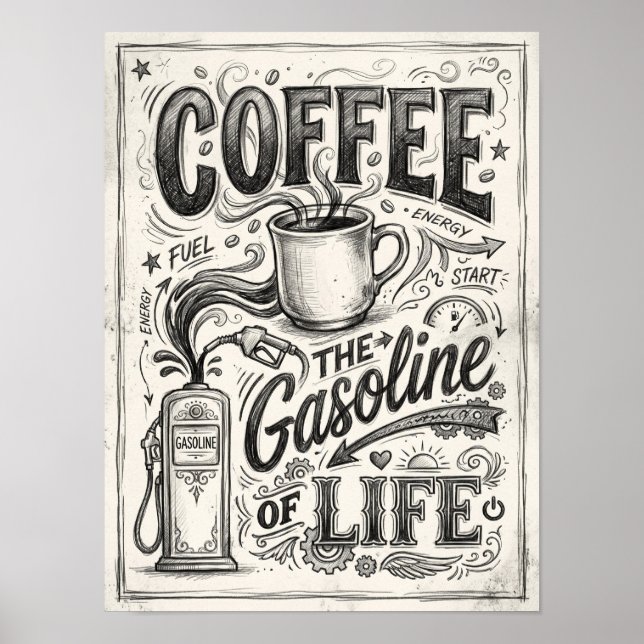 Poster café a gasolina da vida (Frente)