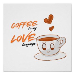 Pôster Café Amor – Ilustração de Café Adorável Decoração