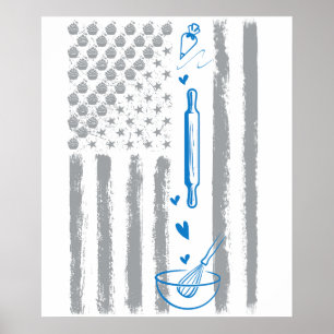 Poster café assando- Bandeira americana vintage dos EUA p
