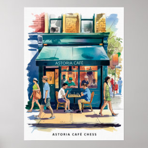 Poster Café Astoria Xadrez Aquarela