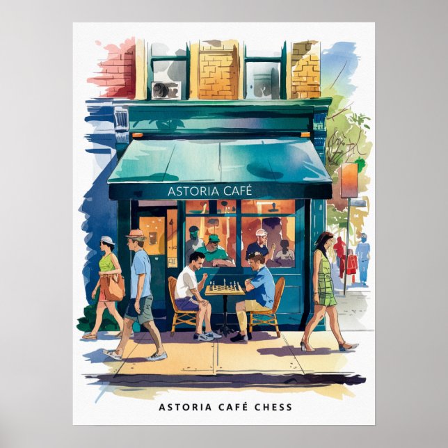 Poster Café Astoria Xadrez Aquarela (Frente)