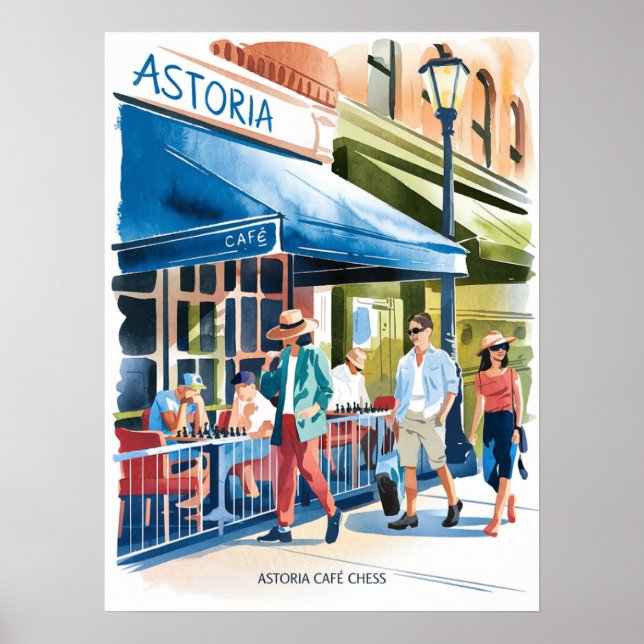 Poster Café Astoria Xadrez Aquarela (Frente)