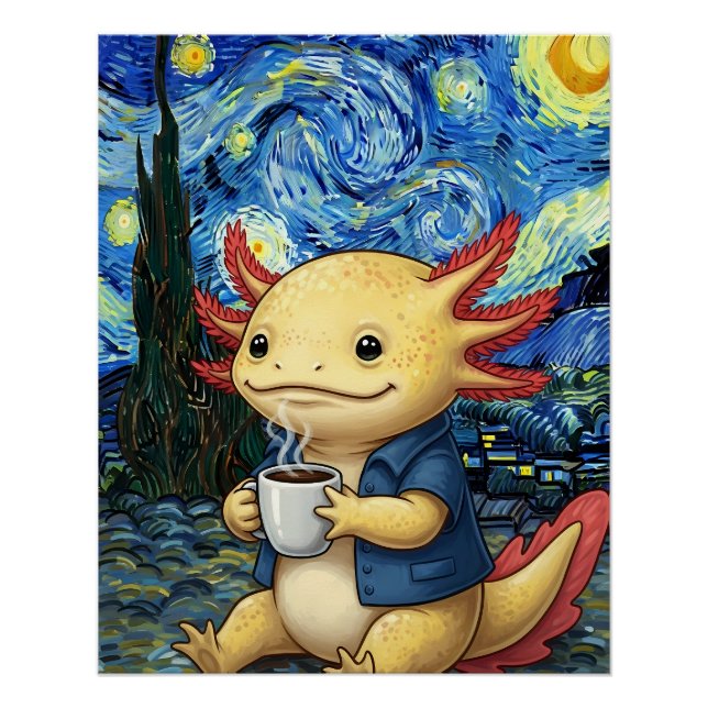 Pôster Café Axolotl Sonho de Noite Estrelada (Frente)