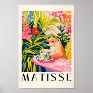 Poster Café Bebendo, Arte Animal Florestal, Aestheti