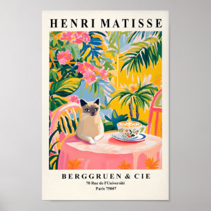 Poster Café Bebendo De Gato Siamês, Decor De Cozinha Engr
