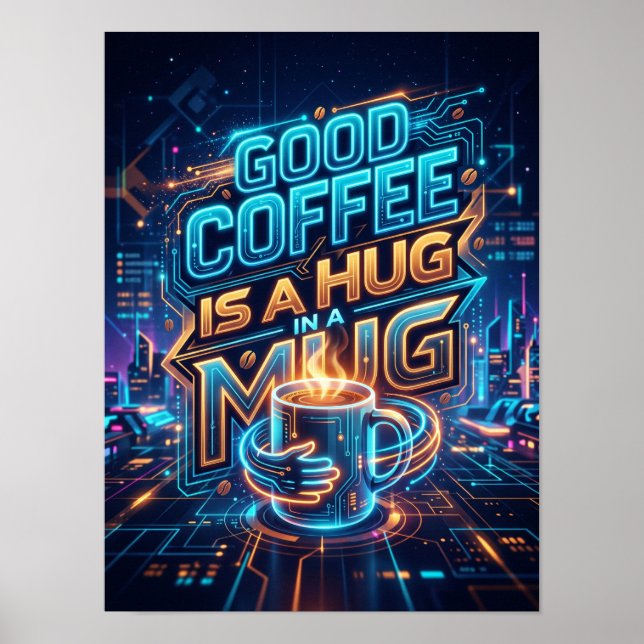 Poster café bom é um abraço numa caneca (Frente)