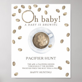 Poster CAFÉ - caça ao chupeta jogo de baby shower