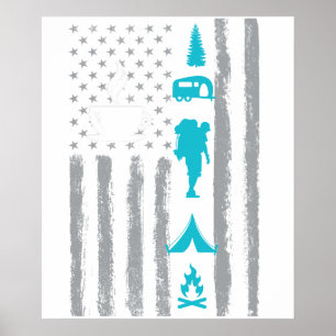 Poster café camping- Bandeira Americana Vintage dos EUA p