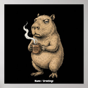 Poster Café Capivara Mal-humorada Desenho à Tinta Vintage