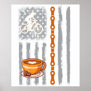 Poster café ciclismo- Vintage bandeira dos EUA para ciclo