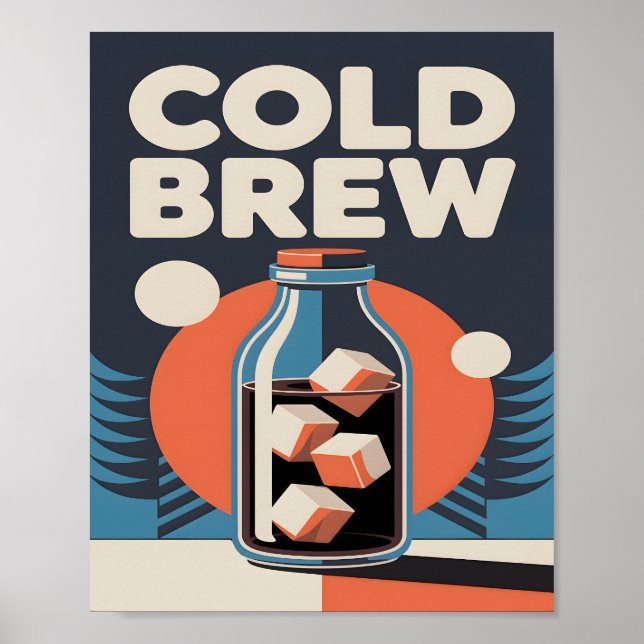 Poster Café Cold Brew Retro Cozinha Moderno Meados do Séc (Frente)