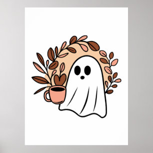 Poster Café com bebendo fantasma