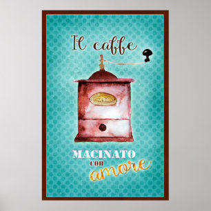 Poster Café com triturador de café retrô italiano