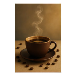 Pôster Café da Manhã Dourado – Arte de Café a Vapor Poste
