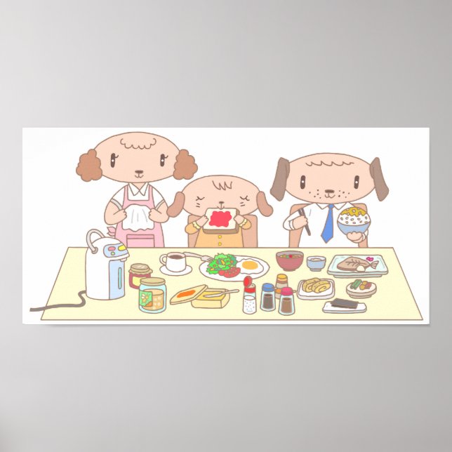 Poster Café da manhã para a família de cães. (Frente)