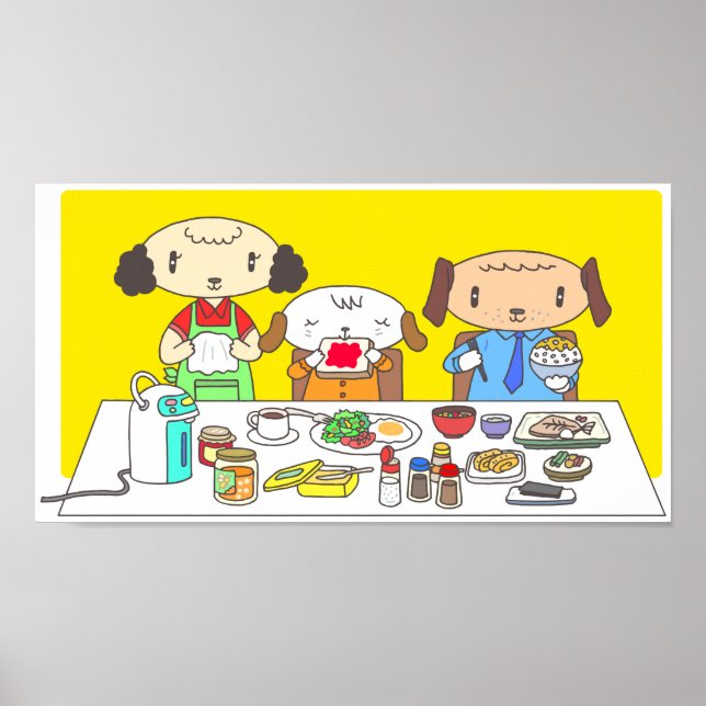 Poster Café da manhã para a família de cães. (Frente)
