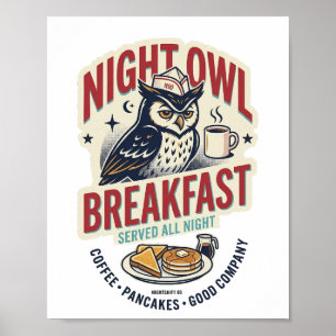 Poster Café da Noite Coruja Noturno Cartaz Retro 80s Matt