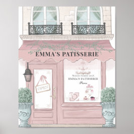 Poster Café de Bakery Francês Patisserie Fundo Rosa