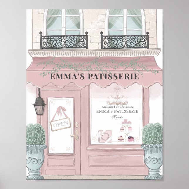 Poster Café de Bakery Francês Patisserie Fundo Rosa (Frente)