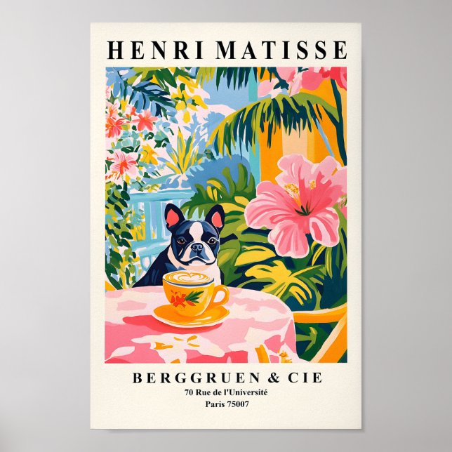 Poster Café de Bebendo Boston Terrier, Arte de Muralha En (Frente)