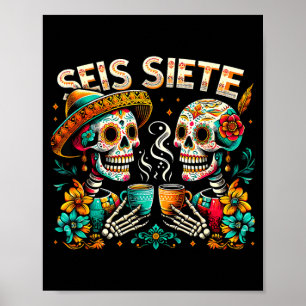 Poster Café de crânio de açúcar festa mexicana dia seis s