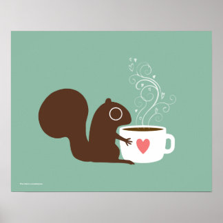 Poster Café de esquilo bonito | Whimsic Animal Art