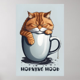 Poster Café De Gato Da Manhã, Arte Digital De Gato Engraç