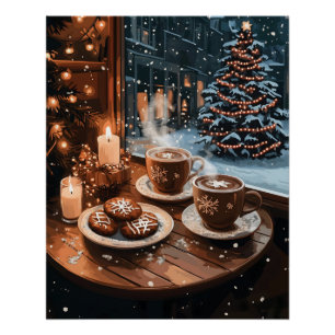 Pôster Café de inverno com cacau quente e biscoitos