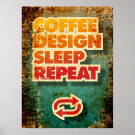 Poster Café Design do Sono Repetir designers engraçados