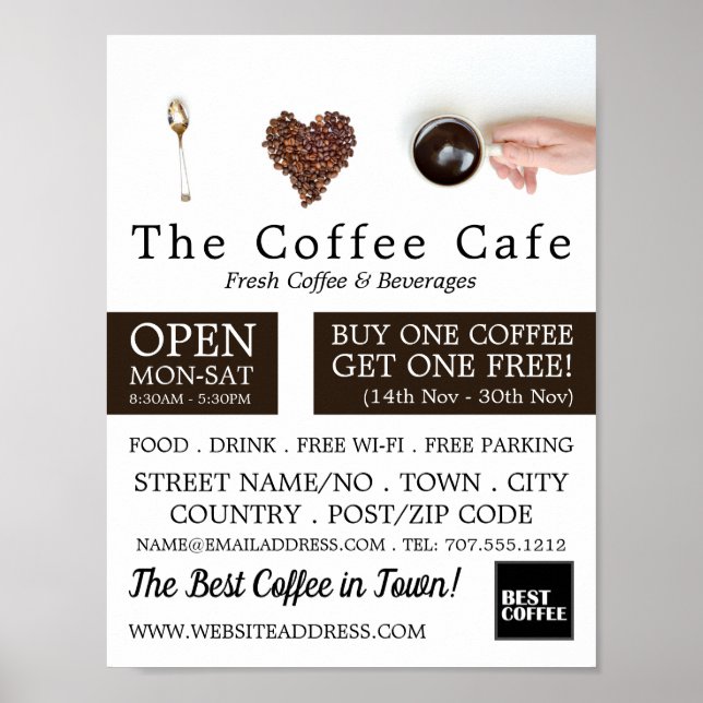 Poster Café Display, Barista, Café, Coffeehouse Advert (Frente)