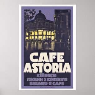 Poster Café do Hotel Zurique Suíça Viagem Antiga