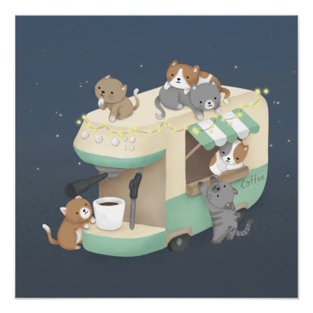 Pôster Café e Kittens para Camper do Café (Frente)