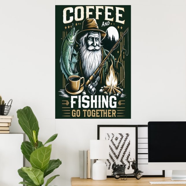 Poster Café E Pesca Se Juntam (Escritório em casa)