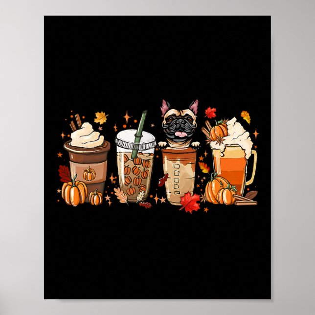 Poster Café Francês Buldogue De Fora De Halloween Para Ca (Frente)