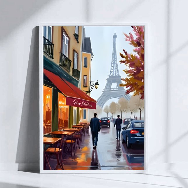 Poster Café Francês Paris Torre Eiffel Aquarela (Criador carregado)