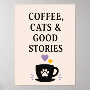 Poster Café, Gatos & Boas Histórias