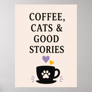 Poster Café, Gatos & Boas Histórias
