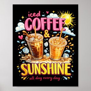 Poster Café Gelado Retro e Sol Fun Lover Café Divertido