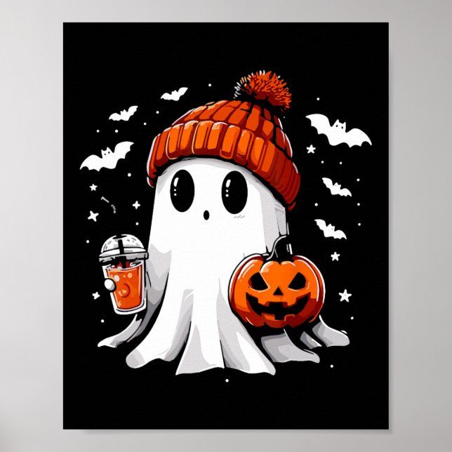 Poster Café Ghost Ghost Bebendo Bonito Café Halloween Caf (Frente)